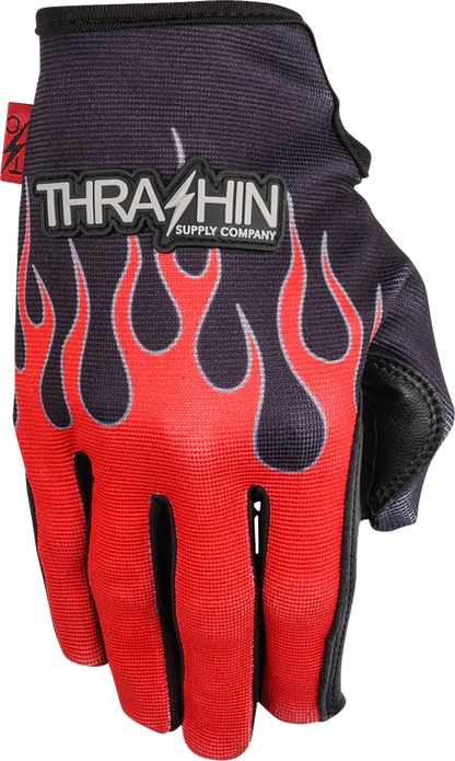 THRASHIN SUPPLY CO. Stealth Leather Palm Flame Gloves - Red - 2XL SV1-21-12