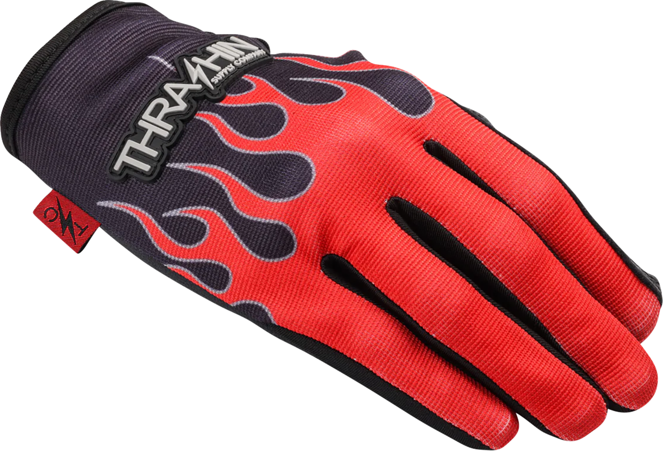 THRASHIN SUPPLY CO. Stealth Leather Palm Flame Gloves - Red - XL SV1-21-11