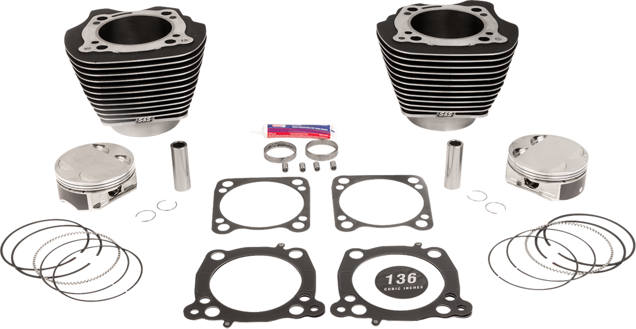 S&S CYCLE 136" Cylinder Kit - 4.625" Stroke - Wrinkle Black w/Highlighted Fins - M8 910-0848A