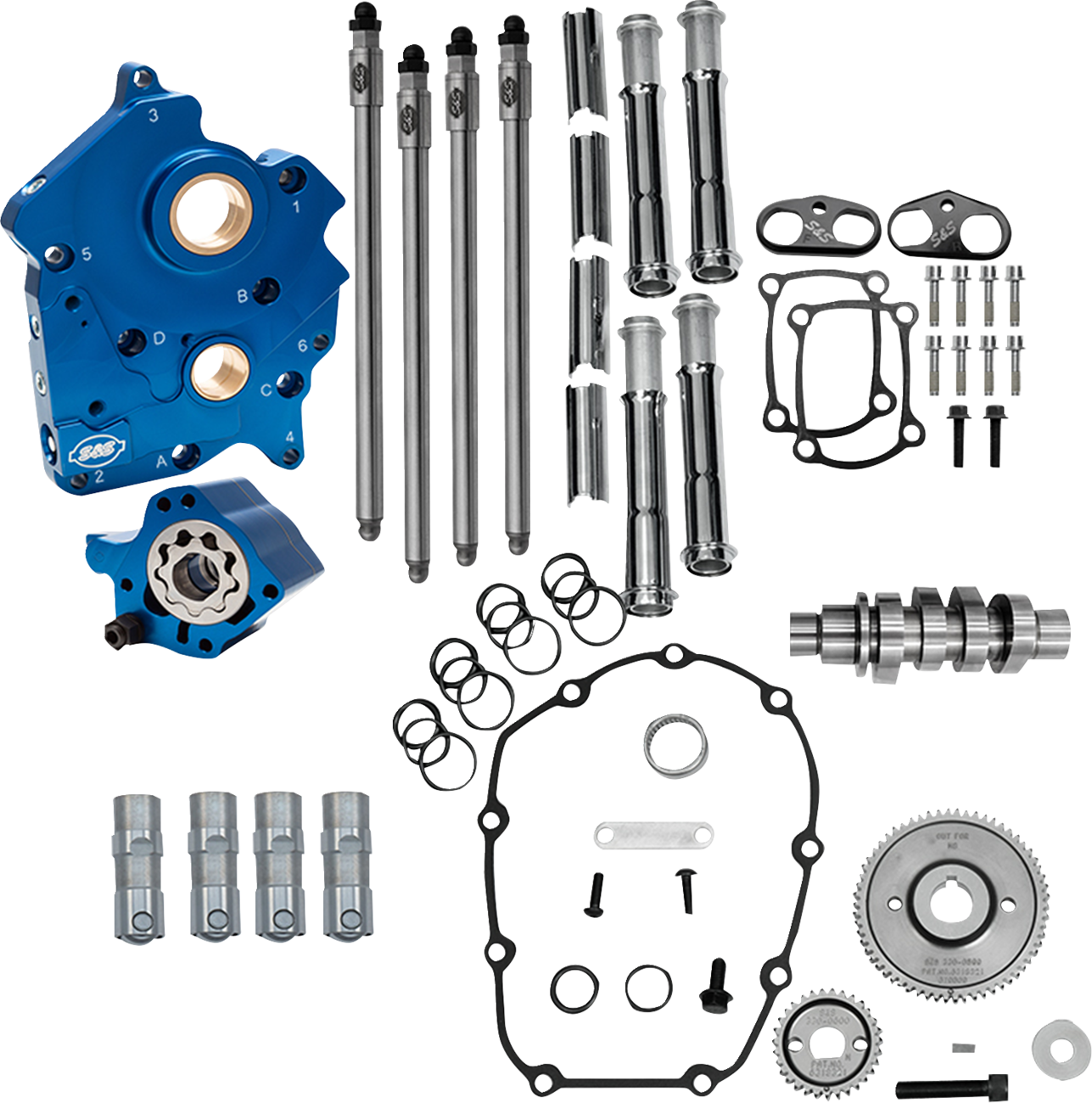 S&S CYCLE Cam Chest Kit - 496 Gear Drive Cam - Oil Cooled - Chrome Pushtubes - M8 310-1382