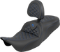 SADDLEMEN RoadSofa™ Tri Gripper Seat - Standard Reach - Blue Stitch - w/ Backrest - FLH/FLT '08-'25 808-07B-210B1