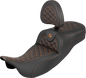 SADDLEMEN RoadSofa™ Tri Gripper Seat - Extended Reach - Orange Stitch - w/ Backrest - FLH/FLT '08-'25 808-07B-211B3