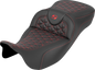 SADDLEMEN RoadSofa™ Tri Gripper Seat - Extended Reach - Red Stitch - w/o Backrest - FLH/FLT '08-'25 808-07B-21104