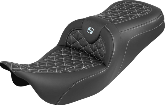 SADDLEMEN RoadSofa™ Tri Gripper Seat - Standard Reach - Silver Stitch - w/o Backrest - FLH/FLT '08-'25 808-07B-21005