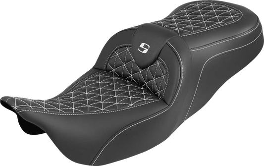SADDLEMEN RoadSofa™ Tri Gripper Seat - Standard Reach - White Stitch - w/o Backrest - FLH/FLT '08-'25 808-07B-21006