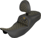 SADDLEMEN RoadSofa™ Tri Gripper Seat - Standard Reach - Gold Stitch - w/ Backrest - FLH/FLT '08-'25 808-07B-211B7