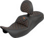 SADDLEMEN RoadSofa™ Tri Gripper Seat - Standard Reach - Orange Stitch - w/ Backrest - FLH/FLT '08-'25 808-07B-210B3