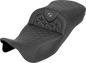 SADDLEMEN RoadSofa™ Tri Gripper Seat - Extended Reach - Gray Stitch - w/o Backrest - FLH/FLT '08-'25 808-07B-21102