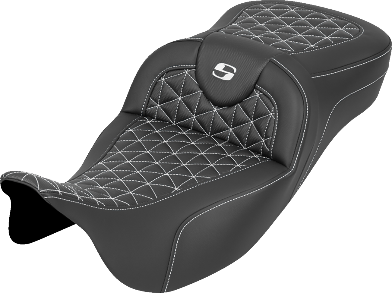 SADDLEMEN RoadSofa™ Tri Gripper Seat - Extended Reach - White Stitch - w/o Backrest - FLH/FLT '08-'25 808-07B-21106