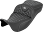 SADDLEMEN RoadSofa™ Tri Gripper Seat - Extended Reach - White Stitch - w/o Backrest - FLH/FLT '08-'25 808-07B-21106