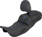 SADDLEMEN RoadSofa™ Tri Gripper Seat - Extended Reach - Blue Stitch - w/ Backrest - FLH/FLT '08-'25 808-07B-211B1