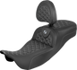 SADDLEMEN RoadSofa™ Tri Gripper Seat - Extended Reach - Silver Stitch - w/ Backrest - FLH/FLT '08-'25 808-07B-211B5