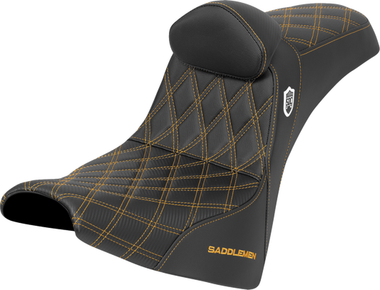 SADDLEMEN Pro Series SDC Performance Seat - w/ Backrest - Gold Stitch - Gripper - FXBB/FXST '18-'25 SC81830DB7