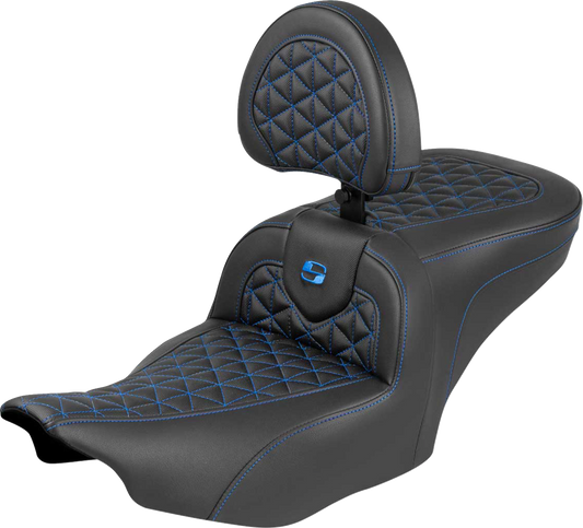 SADDLEMEN Roadsofa™ Seat - with Backrest - Blue Stitch - FLH/FLT '23-'25 823-07-210B1