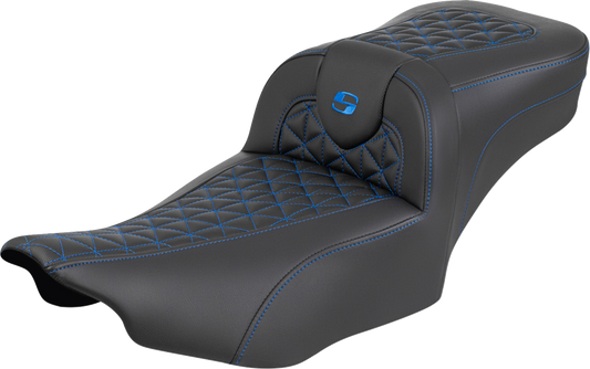 SADDLEMEN Roadsofa™ Extended Reach Seat - without Backrest - Tri-Gripper Blue Stitch - FLH/FLT '23-'25 823-07-21101
