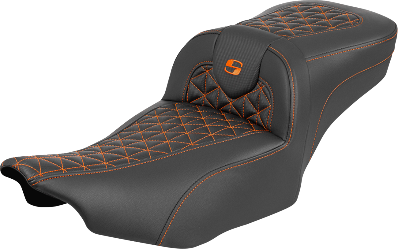SADDLEMEN Roadsofa™ Extended Reach Seat - without Backrest - Tri-Gripper Orange Stitch - FLH/FLT '23-'25 823-07-21103