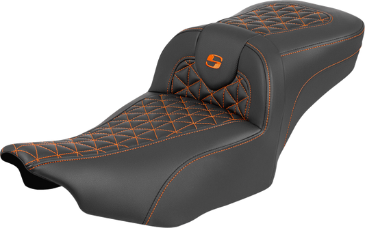 SADDLEMEN Roadsofa™ Extended Reach Seat - without Backrest - Tri-Gripper Orange Stitch - FLH/FLT '23-'25 823-07-21103