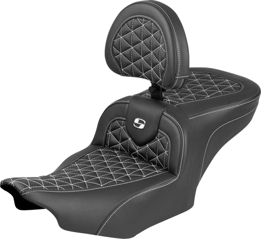 SADDLEMEN Roadsofa™ Seat - with Backrest - White Stitch - FLH/FLT '23-'25 823-07-210B6