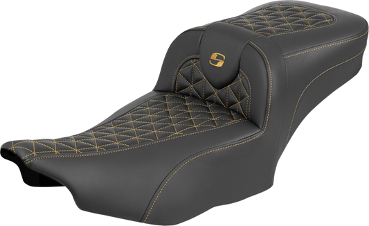 SADDLEMEN Roadsofa™ Extended Reach Seat - without Backrest - Gold Stitch - FLH/FLT '23-'25 823-07-21107