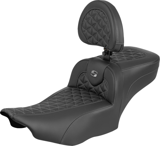 SADDLEMEN Roadsofa™ Extended Reach Seat - with Backrest - Gray Stitch - FLH/FLT '23-'25 823-07-211B2