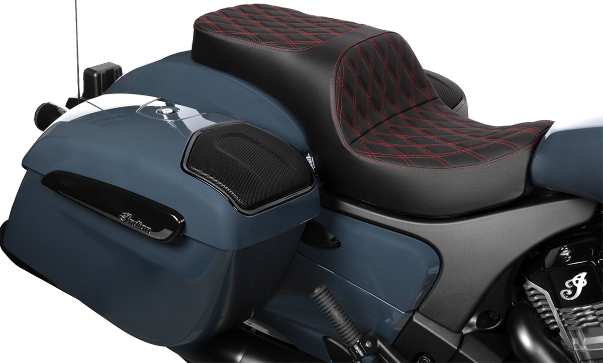 DRAG SPECIALTIES SEATS Freedom Seat - Vinyl - Double Diamond Red Stitch - Challenger '20-'25/Chieftain '25 4722D