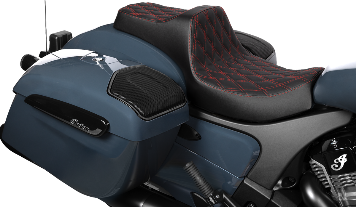 DRAG SPECIALTIES SEATS Predator III 2-Up Seat - Vinyl - Double Diamond - Red Stitch - Chieftain '25/Challenger '20-'25 4720D