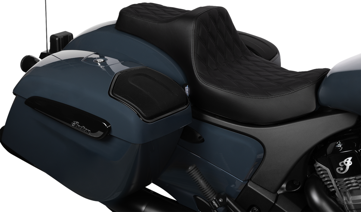 DRAG SPECIALTIES SEATS Predator III 2-Up Seat - Vinyl - Double Diamond - Black Stitch - Chieftain '25/Challenger '20-'25 4720B