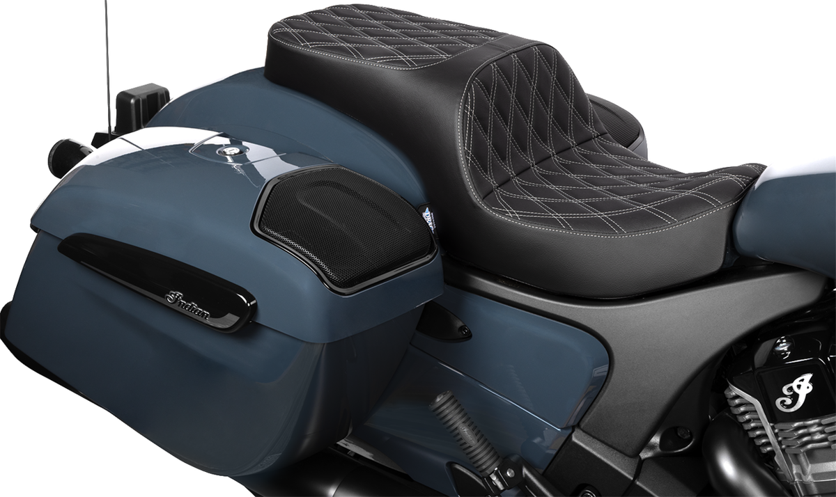 DRAG SPECIALTIES SEATS Freedom Seat - Vinyl - Double Diamond Silver Stitch - Challenger '20-'25/Chieftain '25 4722C