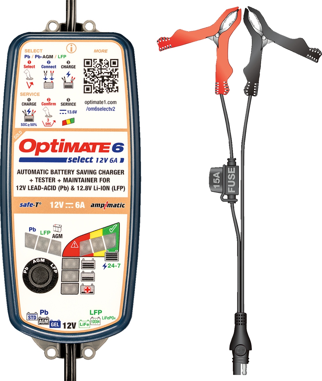 TECMATE OptiMate™ 6 Select Gold Battery Charger/Tester/Maintainer - 12 V - 6 A TM371V2