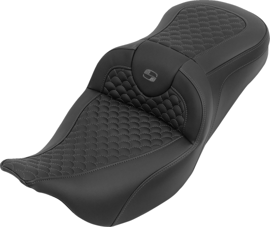 SADDLEMEN Roadsofa™ Seat - without Backrest - Dragon Stitch - Gray Stitch - FLH/FLT '08-'25 808-07B-20802