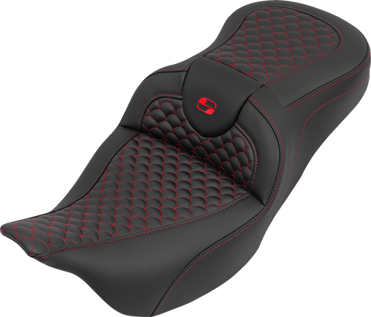 SADDLEMEN Roadsofa™ Seat - without Backrest - Dragon Stitch - Red Stitch - FLH/FLT '08-'25 808-07B-20804