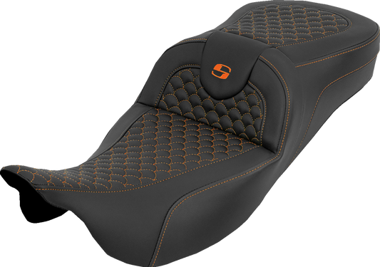 SADDLEMEN Extended Reach RoadSofa™ Seat - Dragon Scale - w/o Backrest - Orange Stitch - FLH/FLT '08-'25 808-07B-20903