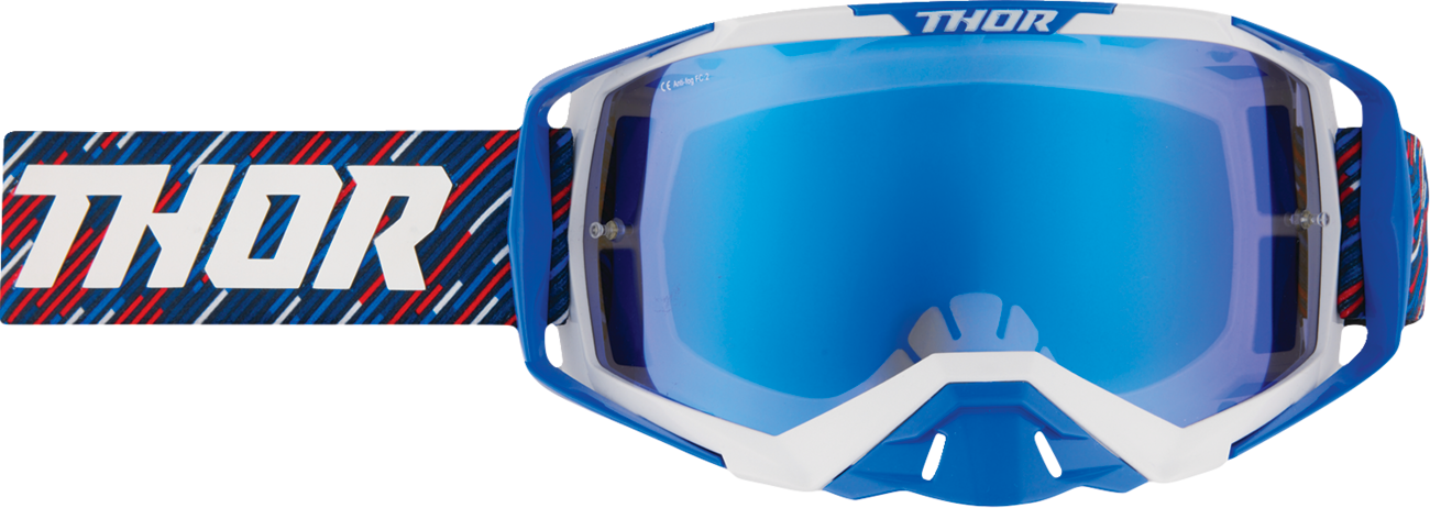 THOR Activate Goggle - Stripes - Red/White/Blue - Blue Mirror Lens 2601-3708