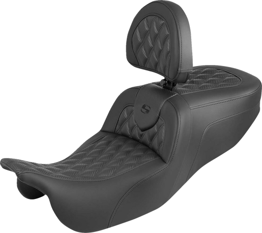 SADDLEMEN Roadsofa™ Carbon Fiber Seat - Lattice Stitch - With Backrest - FLRT/FLTRT '15-'25 815-07-206B0