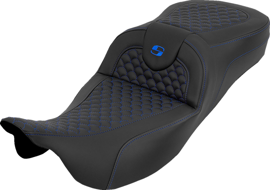 SADDLEMEN Extended Reach RoadSofa™ Seat - Dragon Scale - w/o Backrest - Blue Stitch - FLH/FLT '08-'25 808-07B-20901