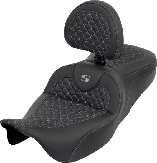 SADDLEMEN Roadsofa™ Seat - Dragon Scale - Gray Stitch - with Backrest - Touring '08-'25 808-07B-208B2