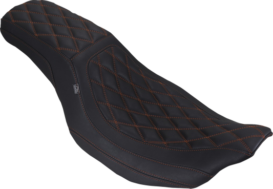 MUSTANG Low Squareback Seat - Double Diamond - Mandarin Orange Stitch - FLH/FLT '23-'26 88514 MO