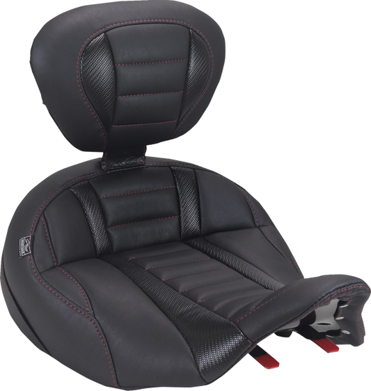 MUSTANG Deluxe Touring Solo Seat - with Driver's Backrest - Dark Cherry Stitch - FLH/FLT '23-'26 89406DC