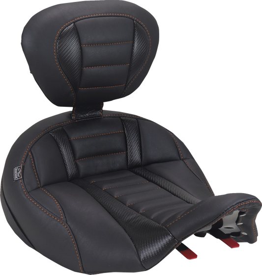 MUSTANG Deluxe Touring Solo Seat - with Driver's Backrest - Mandarin Orange Stitch - FLH/FLT '23-'26 89406MO