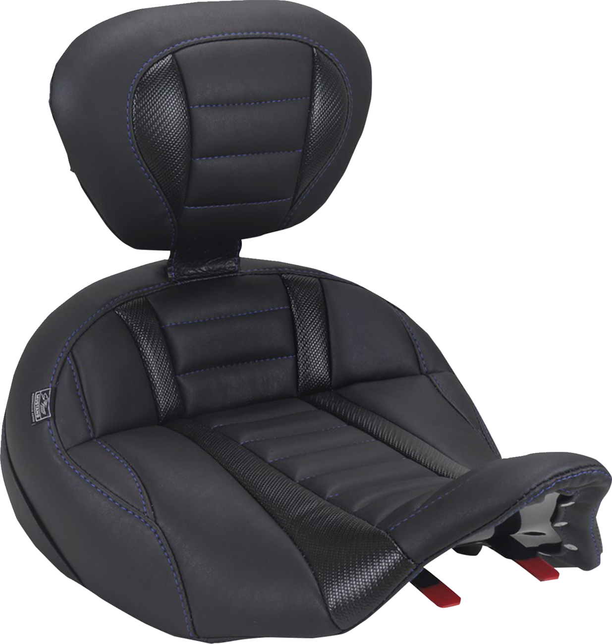 MUSTANG Deluxe Touring Solo Seat - with Driver's Backrest - Sky Blue Stitch - FLH/FLT '23-'26 89406SB