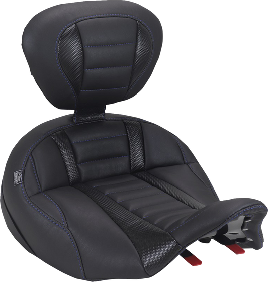 MUSTANG Deluxe Touring Solo Seat - with Driver's Backrest - Sky Blue Stitch - FLH/FLT '23-'26 89406SB