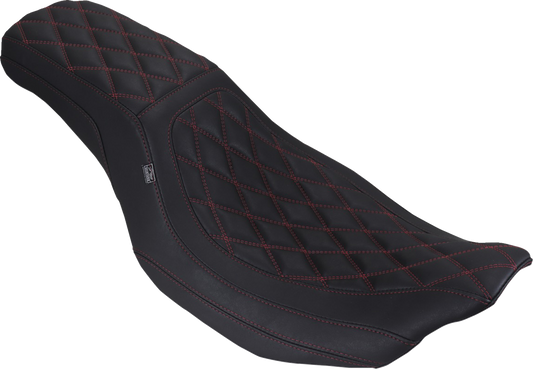 MUSTANG Low Squareback Seat - Double Diamond - Dark Cherry Stitch - FLH/FLT '23-'26 88514DC