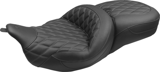 MUSTANG Super Touring Seat - Double Diamond - Gun Metal Stitch FLH/FLT '08-'25 89538GM