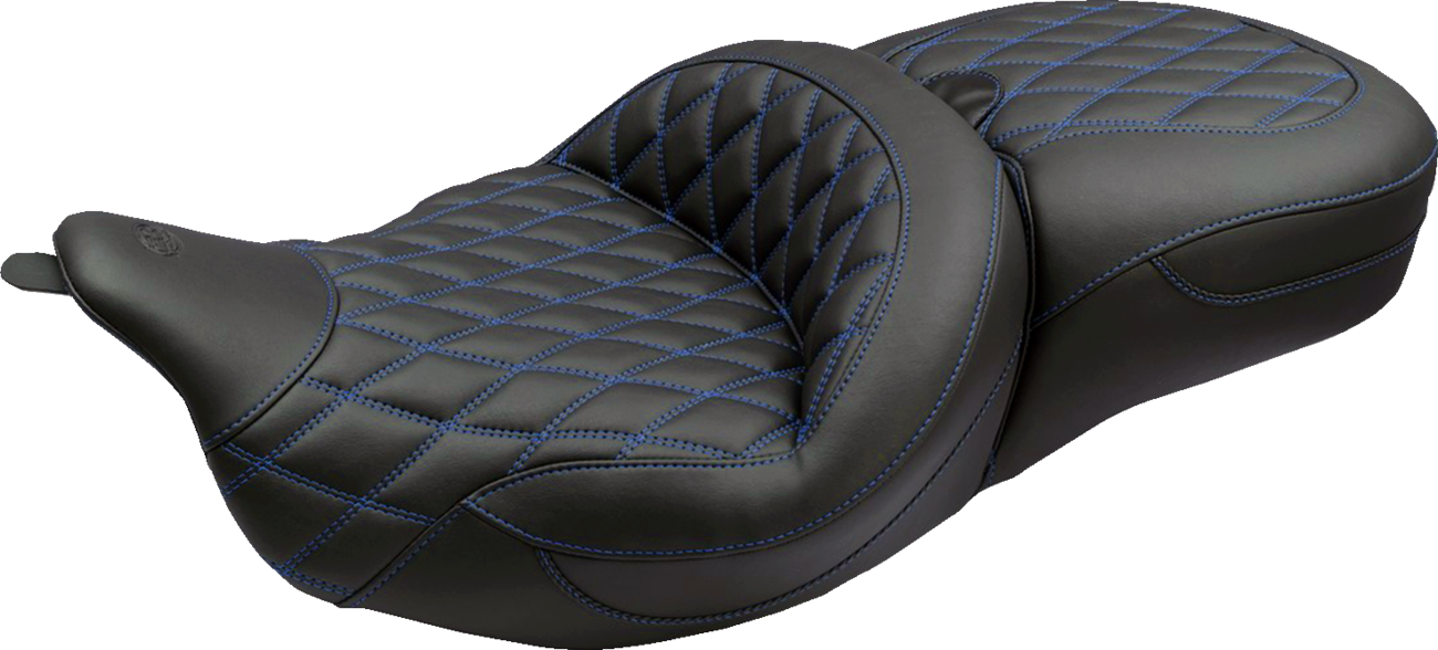 MUSTANG Super Touring Seat - Double Diamond - Sky Blue Stitch FLH/FLT '08-'25 89538SB