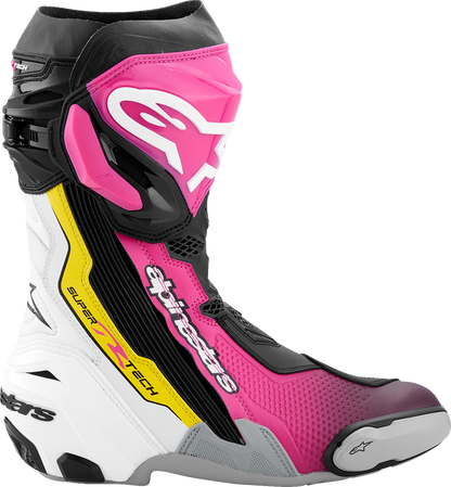 ALPINESTARS Supertech R Boots - Black/Magenta/White/Yellow - US 10.5 / EU 45 2220021-1634- 45