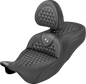 SADDLEMEN Extended Reach RoadSofa™ Seat - Honeycomb - Silver Stitch - with Backrest - FLH/FLT '08-'25 808-07B-190B5