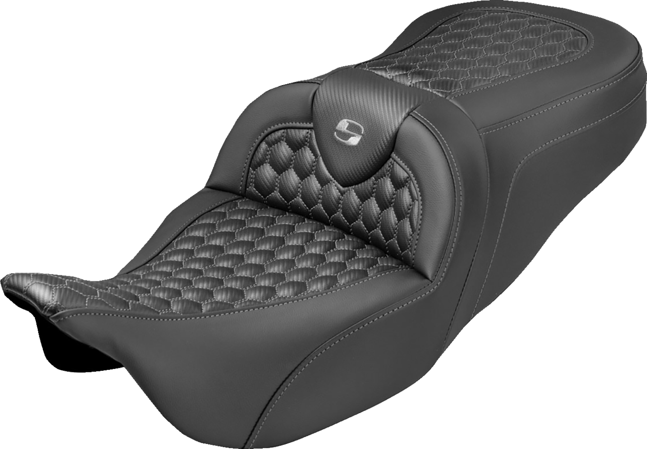 SADDLEMEN Roadsofa™ Seat - Honeycomb Stitch - Gray Stitch - No Backrest - FLH/FLT '08-'25 808-07B-18902