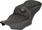 SADDLEMEN Extended Reach RoadSofa™ Seat - without Backrest - Lattice Stitch - Gold Stitch - FLH/FLT '23-'26 823-07-18407