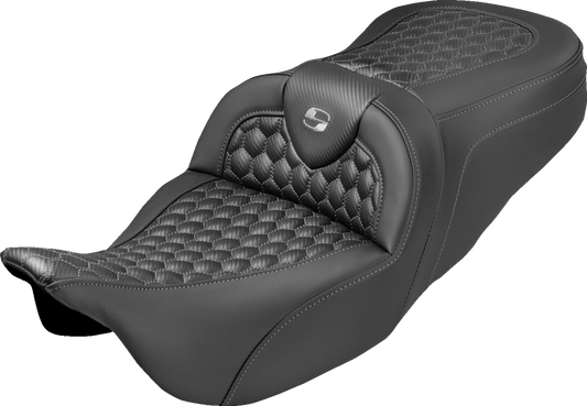 SADDLEMEN Extended Reach RoadSofa™ Seat - Honeycomb - Gray Stitch - without Backrest - FLH/FLT '08-'25 808-07B-19002