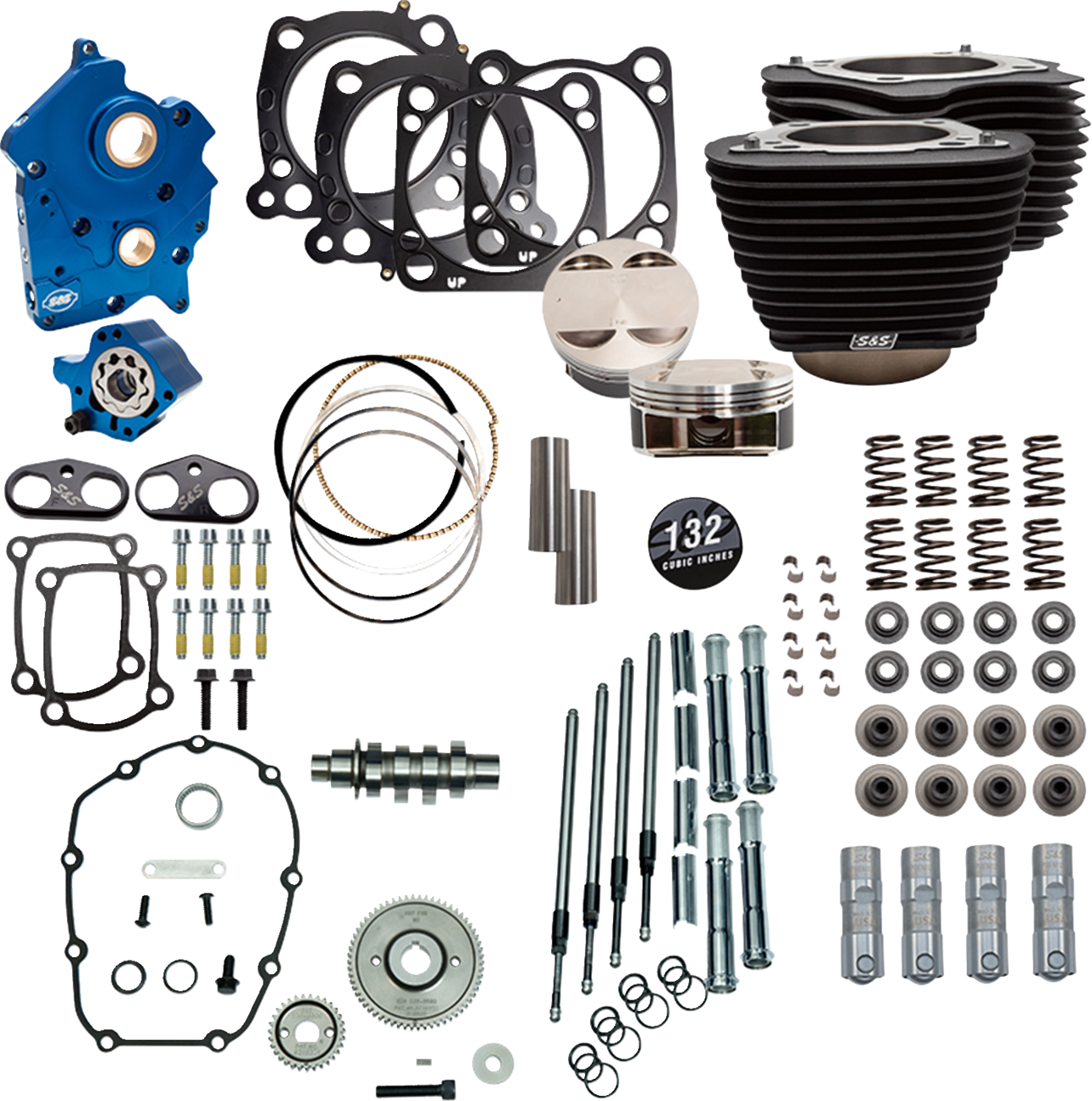 S&S CYCLE Power Pack - Oil Cooled - 550G - Wrinkle Black w/o Highlight - Chrome Pushrod Tubes - 114"/117" M8 310-1234D